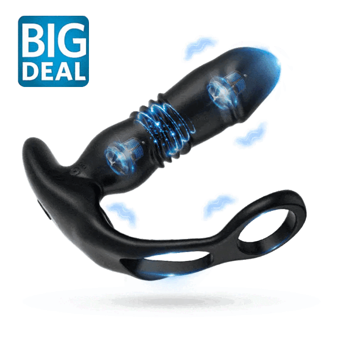 lovesvibe 12 vibration modes thrusting butt plug, 3 in 1 dual cock ring anal dildo
