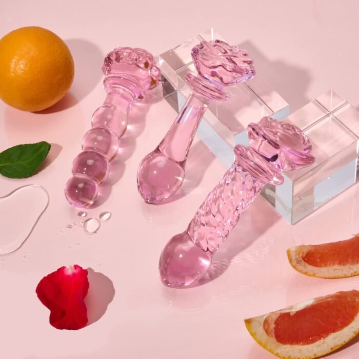 Lovesvibe 3-Teiliges Rosa Glasdildo Set Rosa Kristall Butt Plug Perlen Dildo Für Erwachsene Anal Training