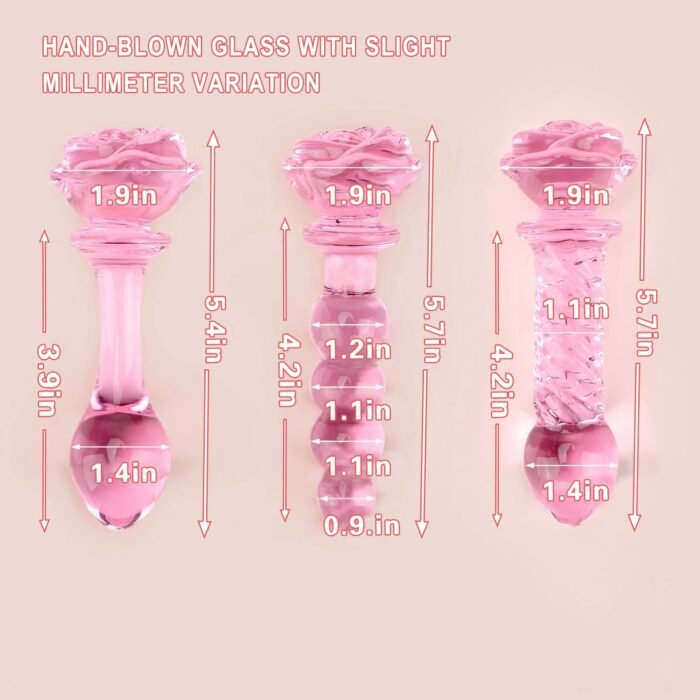 Lovesvibe 3-Teiliges Rosa Glasdildo Set Rosa Kristall Butt Plug Perlen Dildo Für Erwachsene Anal Training