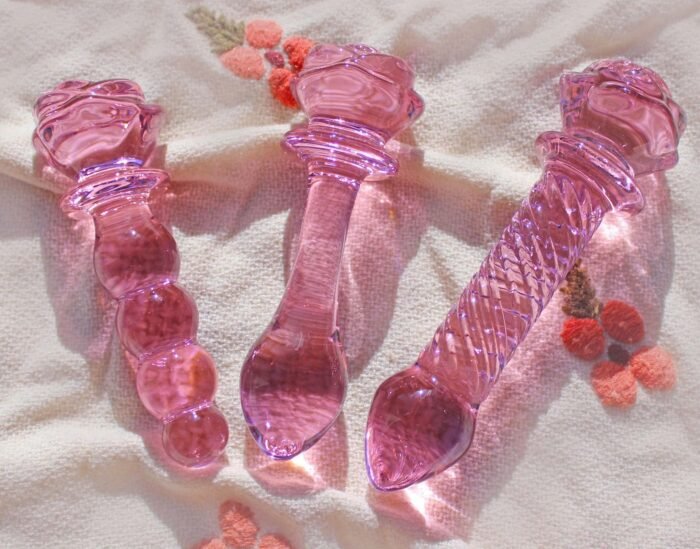 Lovesvibe 3-Teiliges Rosa Glasdildo Set Rosa Kristall Butt Plug Perlen Dildo Für Erwachsene Anal Training
