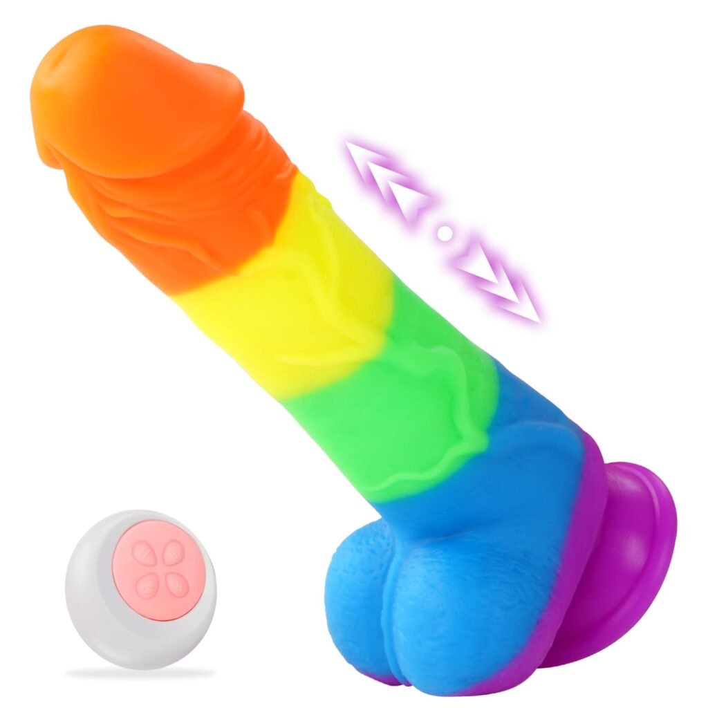 lovesvibe 7 vibration schiebend regenbogen dildo mit 360° rotationsheizung für lesbische paare 21cm