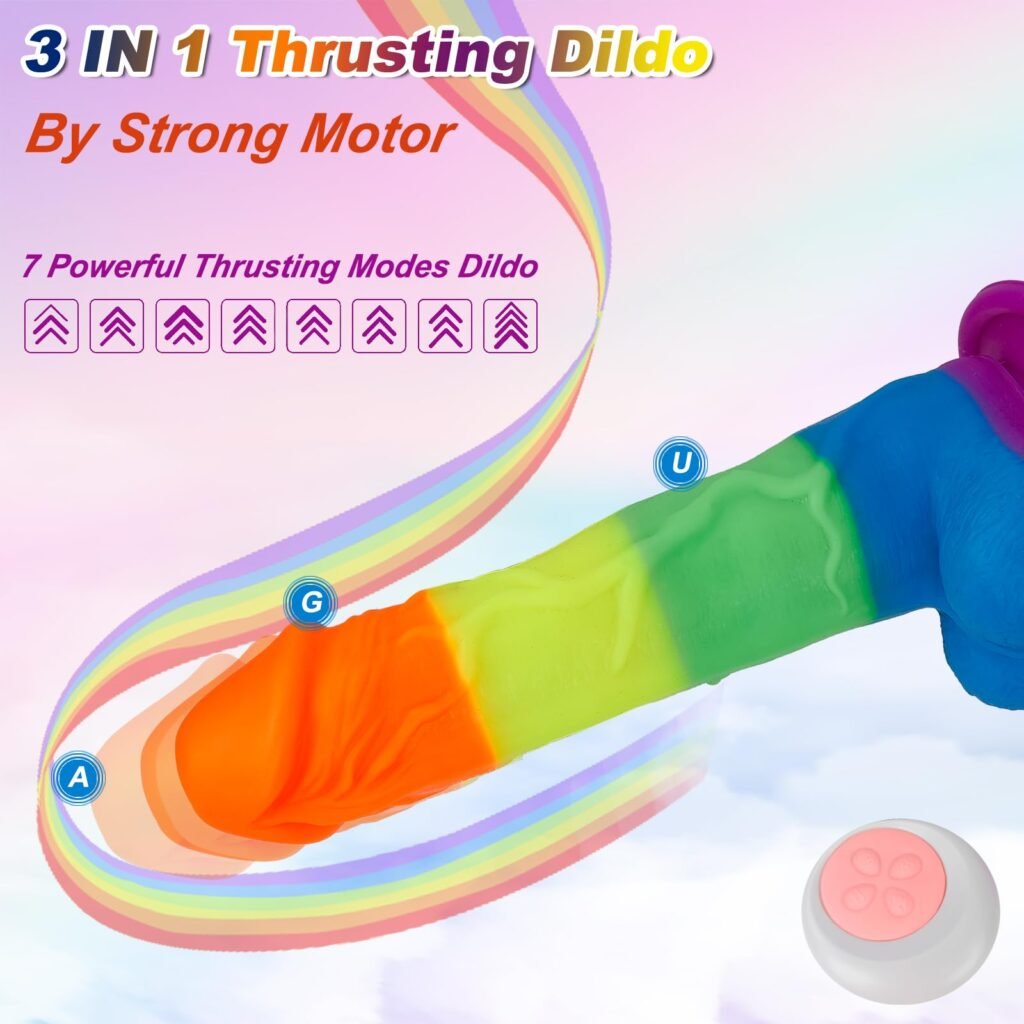 lovesvibe 7 vibration schiebend regenbogen dildo mit 360° rotationsheizung für lesbische paare 21cm