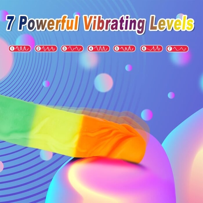 lovesvibe 7 vibration schiebend regenbogen dildo mit 360° rotationsheizung für lesbische paare 21cm