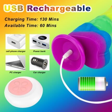 lovesvibe 7 vibration schiebend regenbogen dildo mit 360° rotationsheizung für lesbische paare 21cm