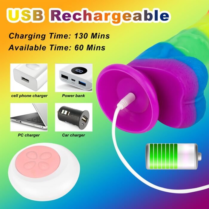 lovesvibe 7 vibration schiebend regenbogen dildo mit 360° rotationsheizung für lesbische paare 21cm