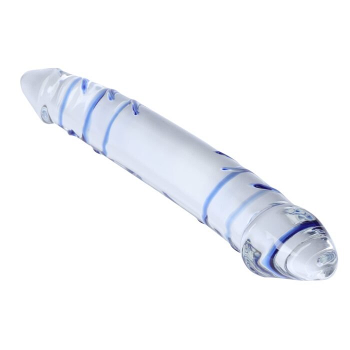 Lovesvibe Blau Wirbeln Rock Hart Doppelendig Glas Dildo Kristall Dildo Weiblich Masturbator 28cm