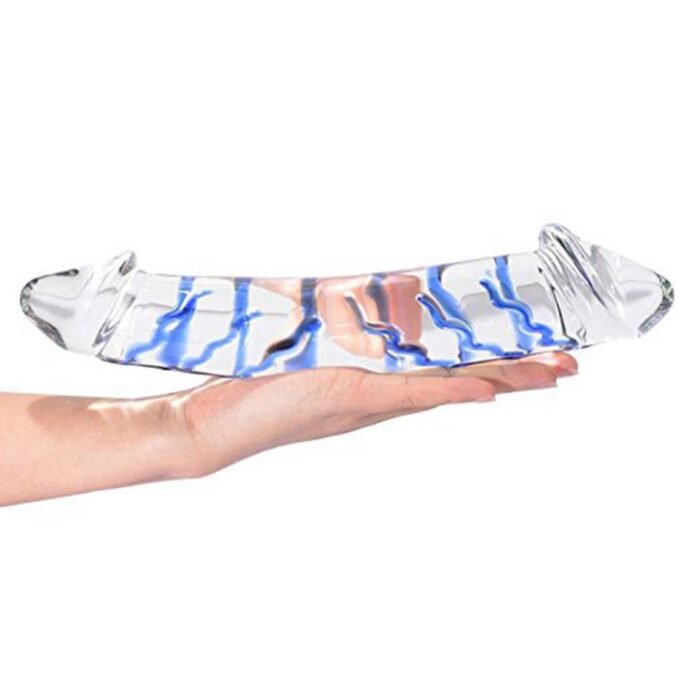 Lovesvibe Blau Wirbeln Rock Hart Doppelendig Glas Dildo Kristall Dildo Weiblich Masturbator 28cm