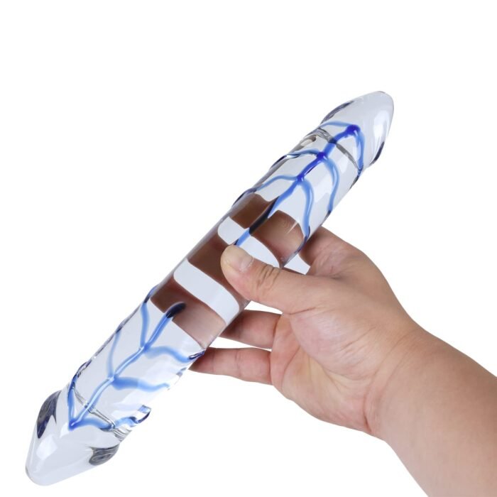 Lovesvibe Blau Wirbeln Rock Hart Doppelendig Glas Dildo Kristall Dildo Weiblich Masturbator 28cm