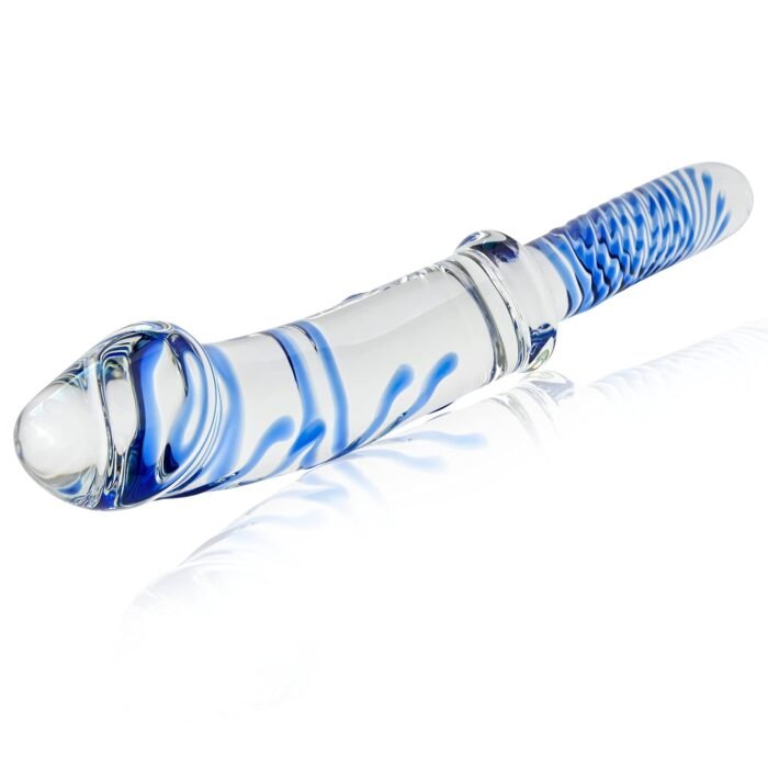 Lovesvibe Kristall Glasdildos G-Punkt Dildo Mit Pilzspitze Und Blauer Spirale Textur Für Temperaturspiel