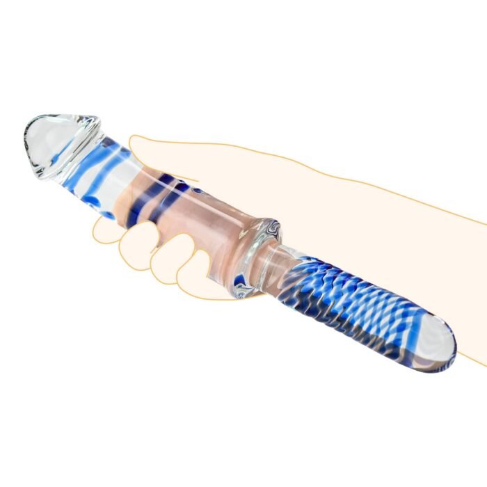 Lovesvibe Kristall Glasdildos G-Punkt Dildo Mit Pilzspitze Und Blauer Spirale Textur Für Temperaturspiel