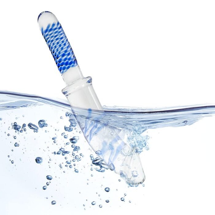 Lovesvibe Kristall Glasdildos G-Punkt Dildo Mit Pilzspitze Und Blauer Spirale Textur Für Temperaturspiel