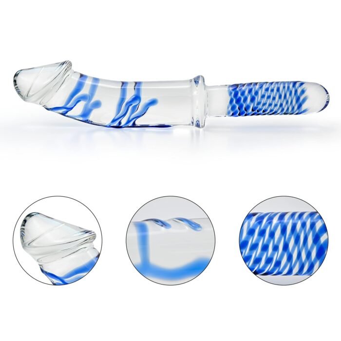 Lovesvibe Kristall Glasdildos G-Punkt Dildo Mit Pilzspitze Und Blauer Spirale Textur Für Temperaturspiel