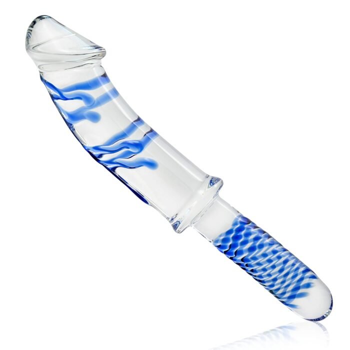 Lovesvibe Kristall Glasdildos G-Punkt Dildo Mit Pilzspitze Und Blauer Spirale Textur Für Temperaturspiel