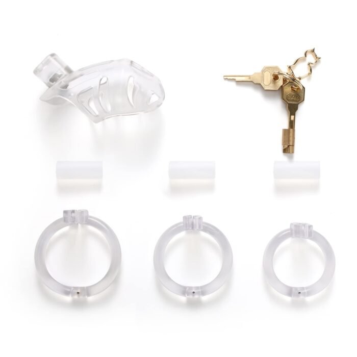 lovesvibe lightweight male chastity cage with 3 cock rings & invisible lock transparent 4