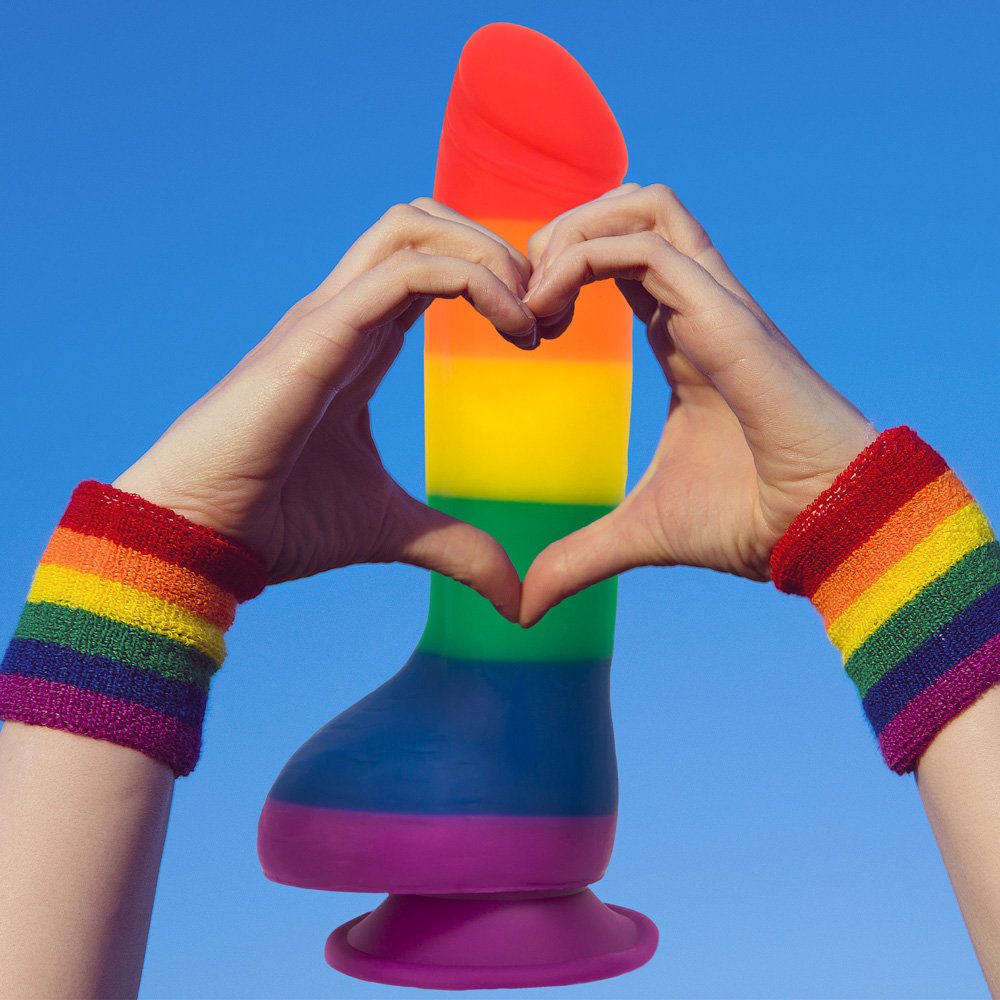lovesvibe silikon regenbogen dildo mit extremer absaugung & geschirr kompatibilität 20 cm analdildo