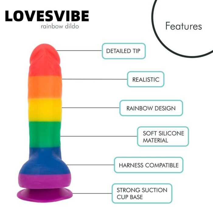 lovesvibe silikon regenbogen dildo mit extremer absaugung & geschirr kompatibilität 20 cm analdildo