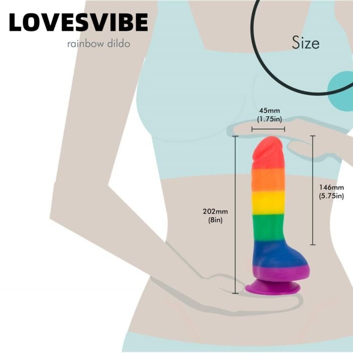 lovesvibe silikon regenbogen dildo mit extremer absaugung & geschirr kompatibilität 20 cm analdildo