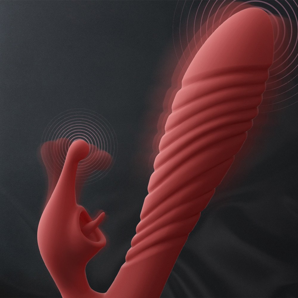 lovesvibe wiederaufladbarer kaninchen vibratoren mit zwei motoren, zungenleck und heizfunktion