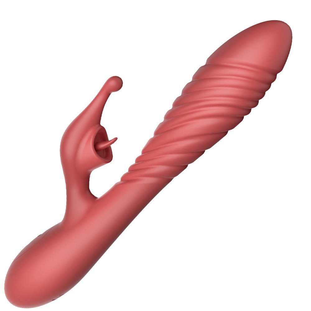 lovesvibe wiederaufladbarer kaninchen vibratoren mit zwei motoren, zungenleck und heizfunktion