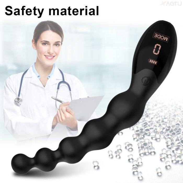 lovesvibe 9 vibrationsmodi medizinische silikon vibrierende analkette analdildo mit led bildschirm