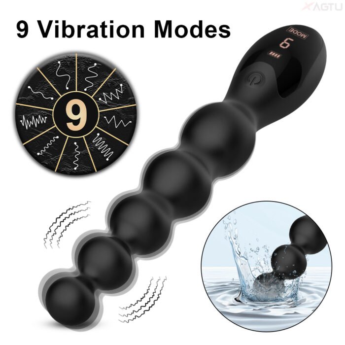 lovesvibe 9 vibrationsmodi medizinische silikon vibrierende analkette analdildo mit led bildschirm