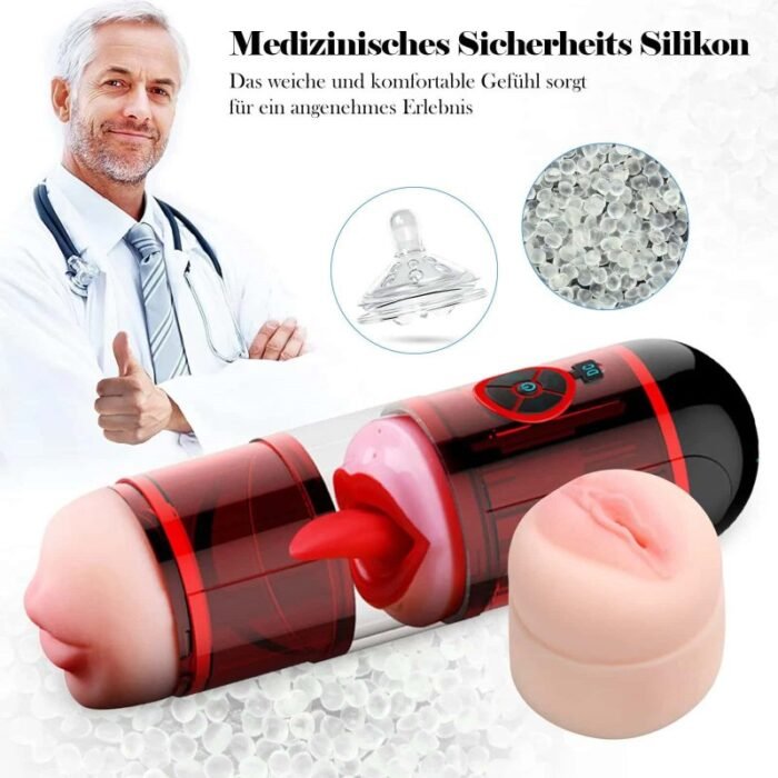 Automatischer Masturbator mit zwei Kanälen & Zungenlecken mit 12 Vibrations-Wasserspray Taschenmuschi Sextoys Mann