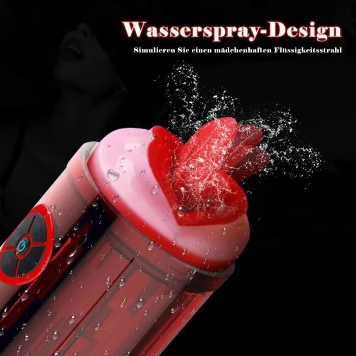 Automatischer Masturbator mit zwei Kanälen & Zungenlecken mit 12 Vibrations-Wasserspray Taschenmuschi Sextoys Mann