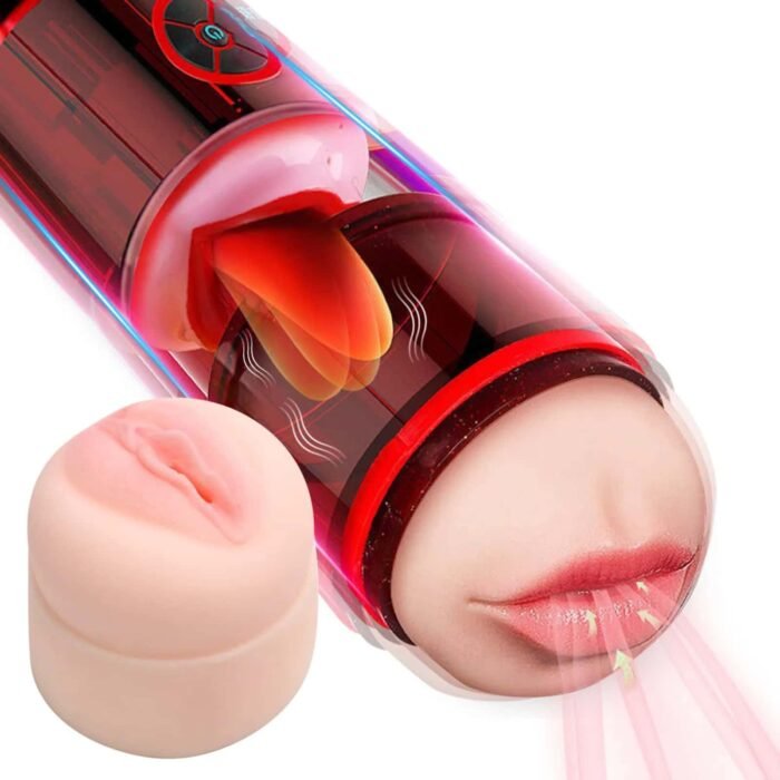 Automatischer Masturbator mit zwei Kanälen & Zungenlecken mit 12 Vibrations-Wasserspray Taschenmuschi Sextoys Mann