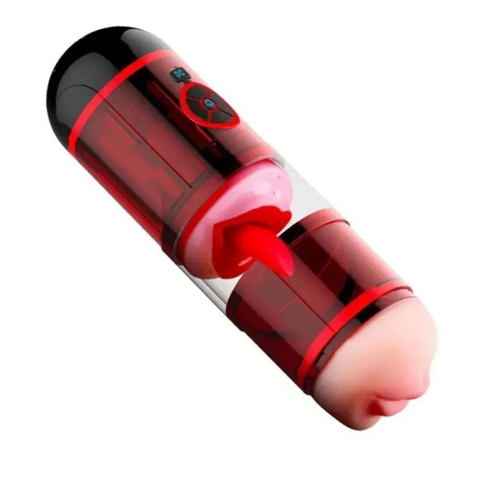 Automatischer Masturbator mit zwei Kanälen & Zungenlecken mit 12 Vibrations-Wasserspray Taschenmuschi Sextoys Mann