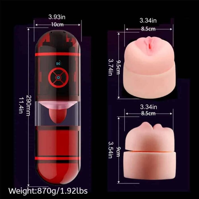 Automatischer Masturbator mit zwei Kanälen & Zungenlecken mit 12 Vibrations-Wasserspray Taschenmuschi Sextoys Mann