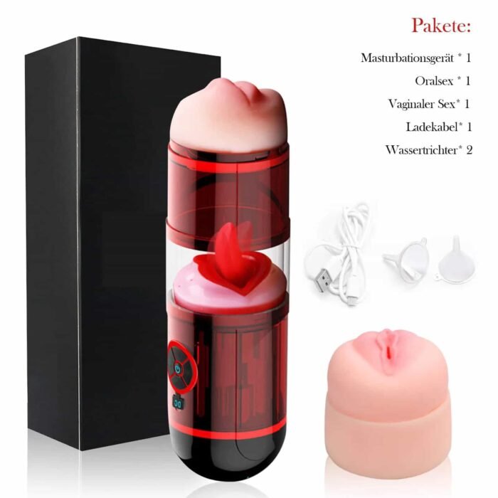 Automatischer Masturbator mit zwei Kanälen & Zungenlecken mit 12 Vibrations-Wasserspray Taschenmuschi Sextoys Mann