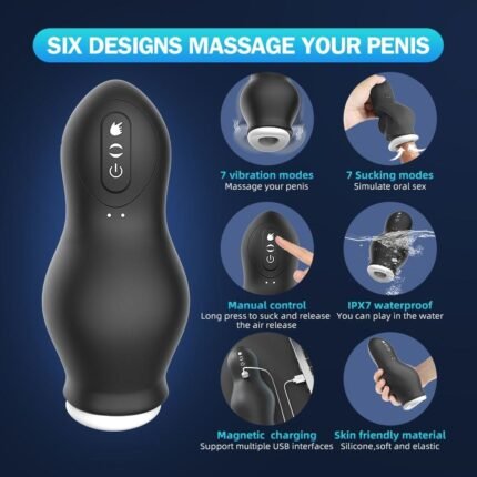 DRAGONSUCK Automatischer Masturbator mit 7 Vibrations-Saugkanälen aus weichem TPE Sexspielzeug für Männer