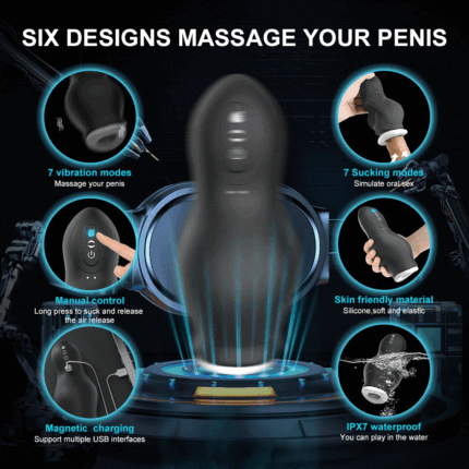 DRAGONSUCK Automatischer Masturbator mit 7 Vibrations-Saugkanälen aus weichem TPE Sexspielzeug für Männer