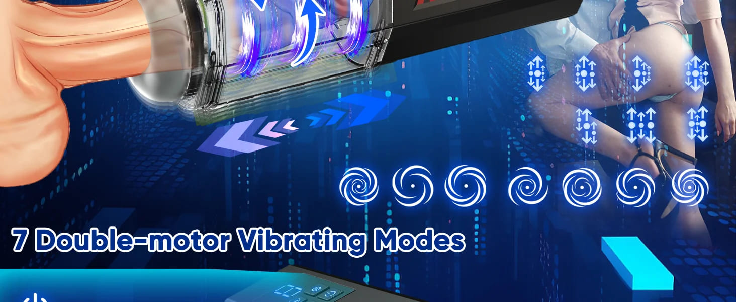Elektrischer Masturbator mit 7 Vibration Stoß und Rotationsmodi 3D-Vagina Sextoys für Männer mit 6 Penisringen