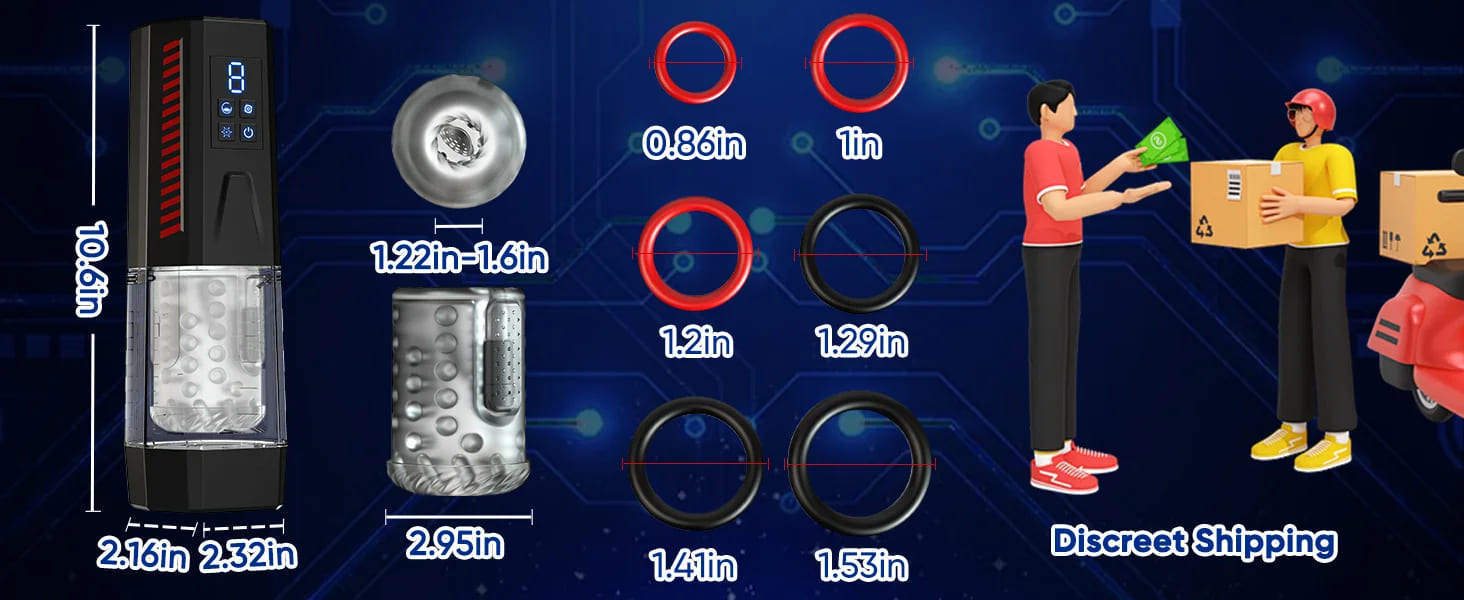 Elektrischer Masturbator mit 7 Vibration Stoß und Rotationsmodi 3D-Vagina Sextoys für Männer mit 6 Penisringen