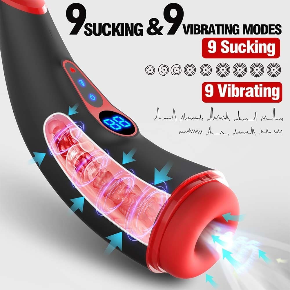 Hgod 007 Pro 9 Vibrierender & 9 Saugender Masturbator mit Heizung Stimme, Blowjob, LCD Sexspielzeug für Männer