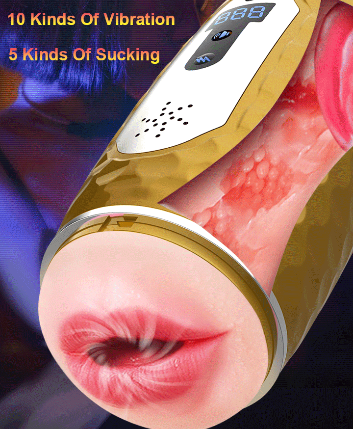 Lovesvibe 10 Vibrationen 5 Saugen Masturbator Mann mit Auto-Heizung Stimme LCD Pennis Stimulator