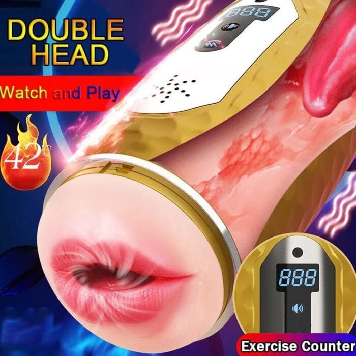 Lovesvibe 10 Vibrationen 5 Saugen Masturbator Mann mit Auto-Heizung Stimme LCD Pennis Stimulator