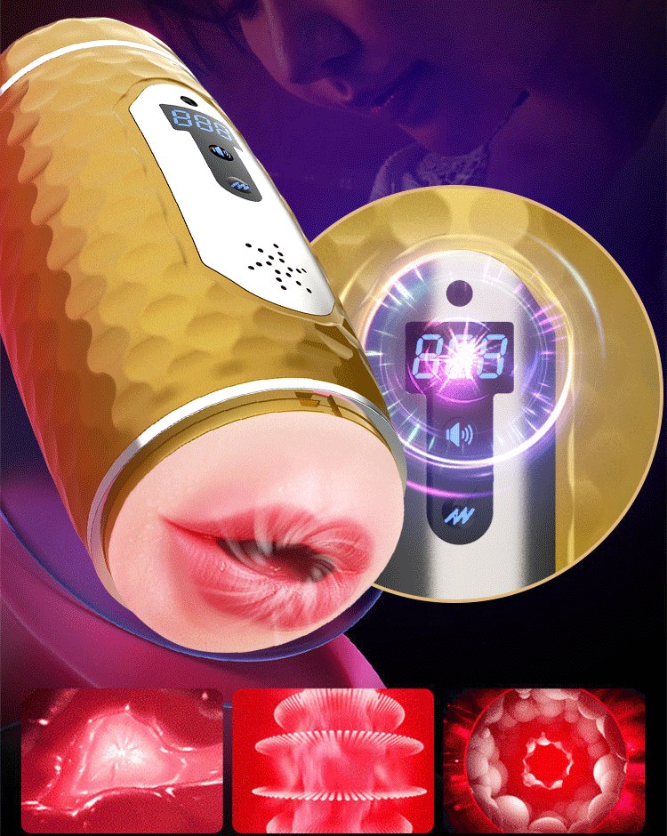 Lovesvibe 10 Vibrationen 5 Saugen Masturbator Mann mit Auto-Heizung Stimme LCD Pennis Stimulator