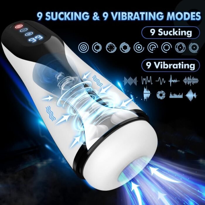 Lovesvibe 9 Vibrationen Saugen Masturbator mit LCD-Display Heizung Elektrischer Sextoys für Männer
