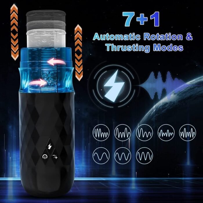 Lovesvibe Automatischer Masturbator, 7 rotierende, 3 stoßende Freisprech-Blowjob-Stroker mit starker Saugbasis
