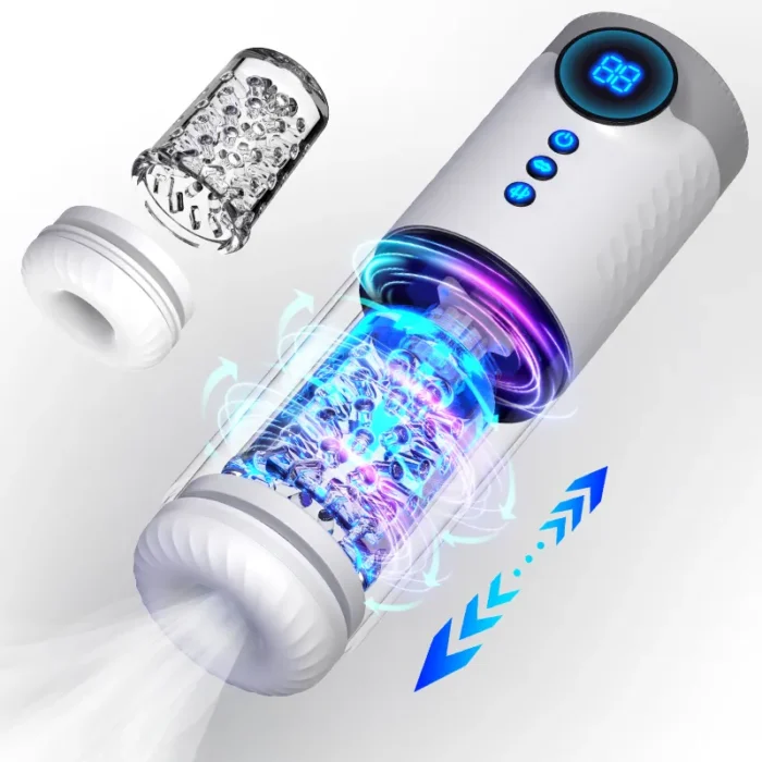 Lovesvibe Automatischer Masturbator, Penispumpe mit 9-Frequenz-Teleskop-Dreh-LCD Männer Sex Spielzeug