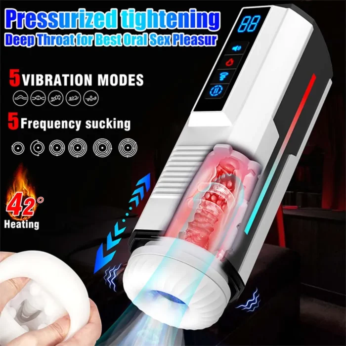 Lovesvibe Automatischer Masturbator mit 5 Stoßvibrations und Saugmodi, Sprachheizung Sexspielzeug für Männer