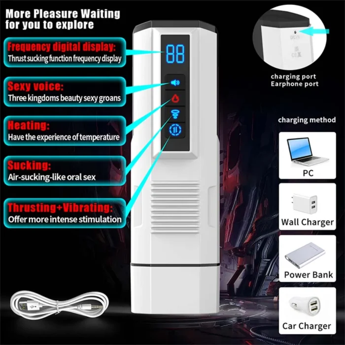Lovesvibe Automatischer Masturbator mit 5 Stoßvibrations und Saugmodi, Sprachheizung Sexspielzeug für Männer