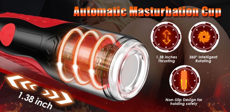Lovesvibe Intelligenter, um 360° Drehbarer Masturbator Männer, 3,5 cm extra lange Reichweite, stoßende Penispumpe