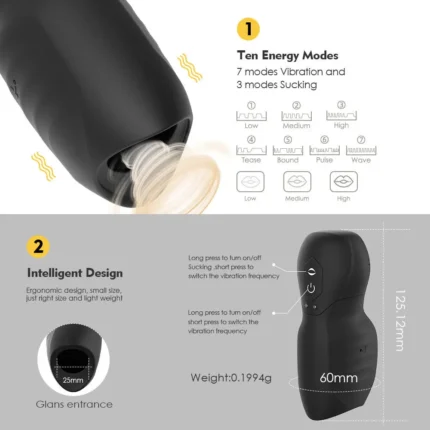 Lovesvibe Masturbator Sextoys Männer mit 7 Vibrationen 3 Saugmodi Sexspielzeug für Männer