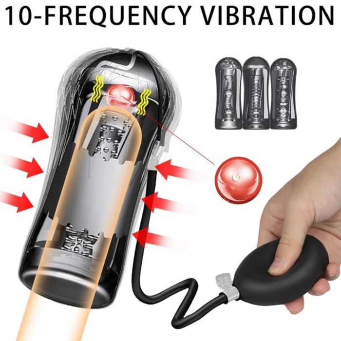 Luftdruck Elektrischer Masturbator Cup mit 10 Vibrations Saugmodi Weicher TPE-Vakuumkanal Sexspielzeug für Männer