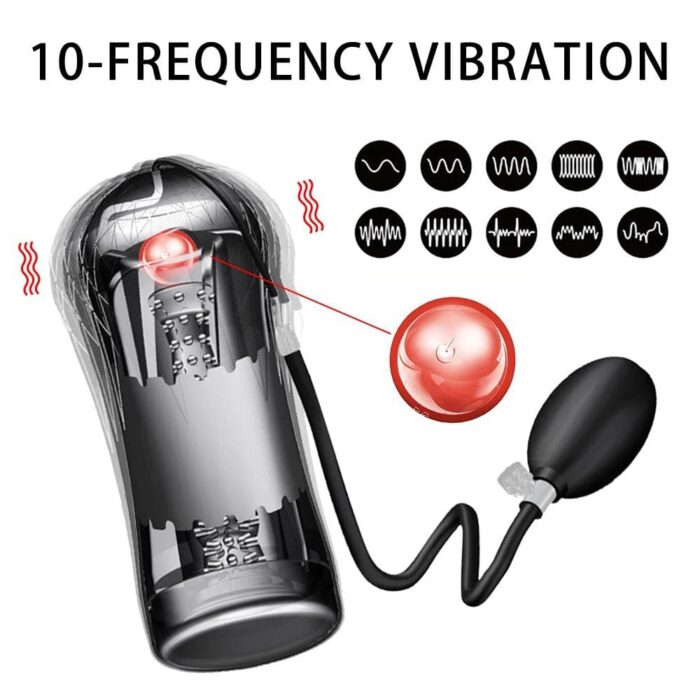 Luftdruck Elektrischer Masturbator Cup mit 10 Vibrations Saugmodi Weicher TPE-Vakuumkanal Sexspielzeug für Männer