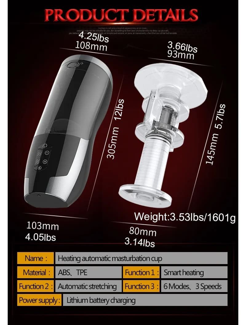 Rends Elektrischer Masturbator Cup mit 6 Teleskopmodi, weiche TPE-strukturierte 3D Penis Masturbatoren Sex Toys