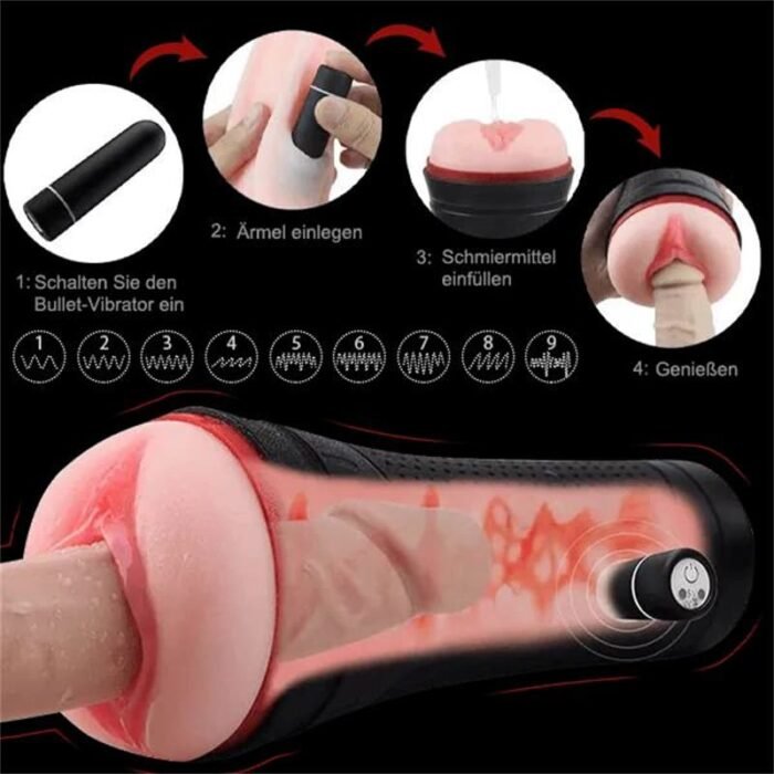 S-HANDE S167-2 Masturbator Sex Spielzeug mit 9 Vibrations 3D Realistische Vagina Taschenmuschi